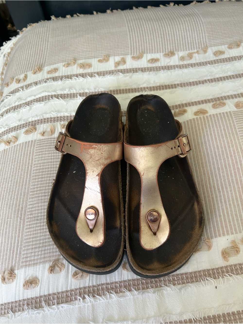 Birkenstock Metallic Rose Gold Gizeh Platform Sandals